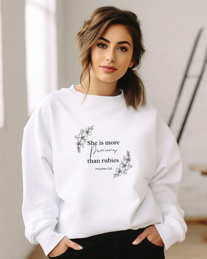 She is More Precious than Rubies Christian Crewneck Sweatshirt for Women