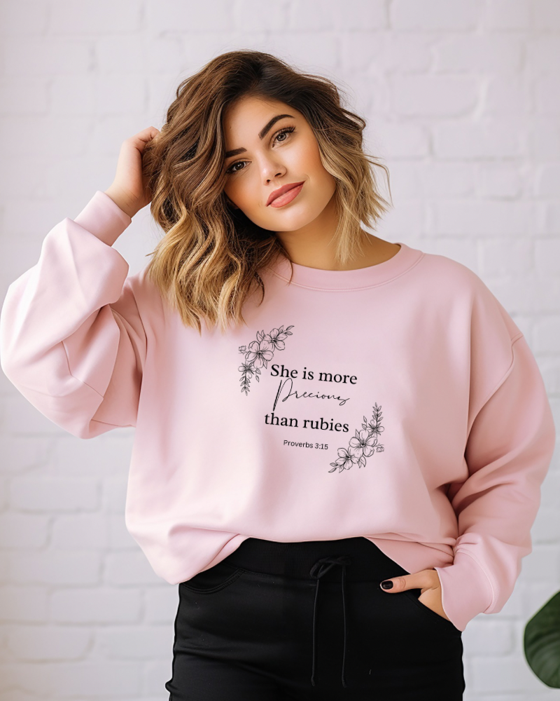 She is More Precious than Rubies Christian Crewneck Sweatshirt for Women