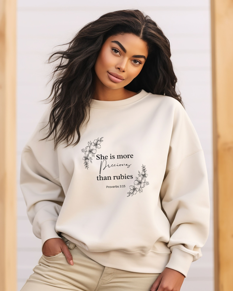 She is More Precious than Rubies Christian Crewneck Sweatshirt for Women