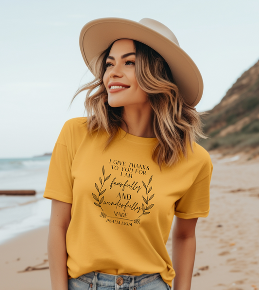 I Give Thanks To You For I Am Fearfully and Wonderfully Made Christian Tee Shirt For Women