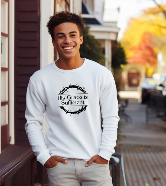 His Grace is Sufficient Christian Crewneck Sweat Shirt For Men